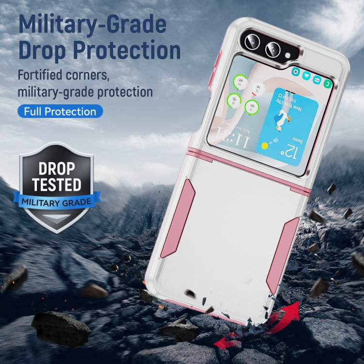 For Samsung Galaxy Z Flip5 5G Pioneer Armor Heavy Duty PC + TPU Phone Case(White + Pink) For Samsung Galaxy Z Flip5 5G Pioneer Armor Heavy Duty PC + TPU Phone Case(White + Pink)