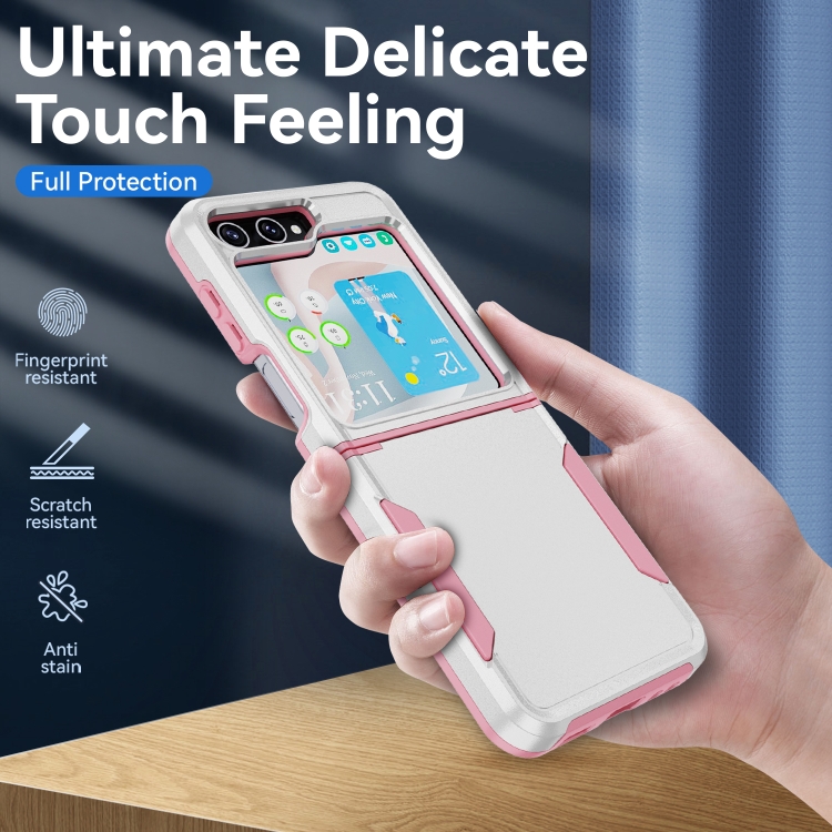 For Samsung Galaxy Z Flip5 5G Pioneer Armor Heavy Duty PC + TPU Phone Case(White + Pink) For Samsung Galaxy Z Flip5 5G Pioneer Armor Heavy Duty PC + TPU Phone Case(White + Pink)