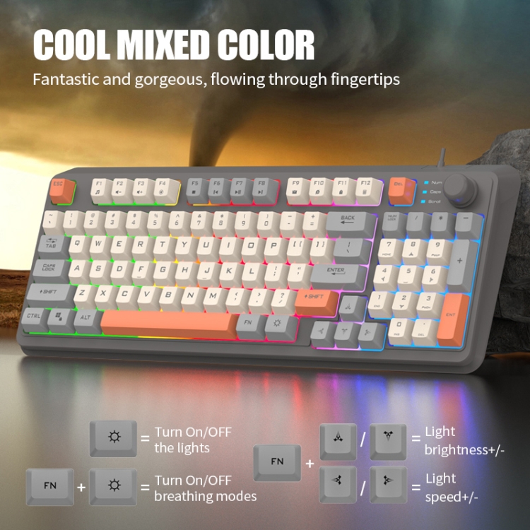 XUNFOX K82 Threecolors 94Keys Blacklit USB Wired Gaming Keyboard