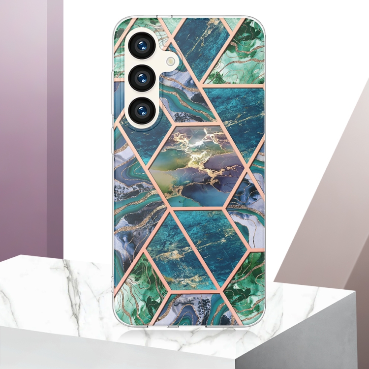 For Samsung Galaxy S24+ 5G Electroplating Splicing Marble TPU Phone Case(Blue Green)