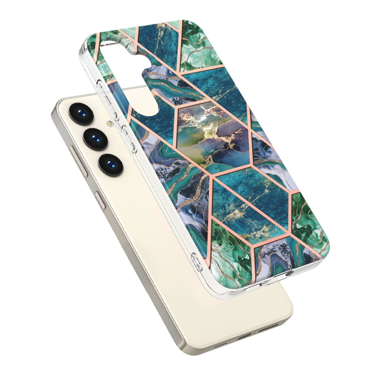 For Samsung Galaxy S24+ 5G Electroplating Splicing Marble TPU Phone Case(Blue Green)