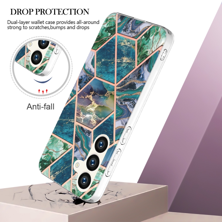 For Samsung Galaxy S24+ 5G Electroplating Splicing Marble TPU Phone Case(Blue Green)