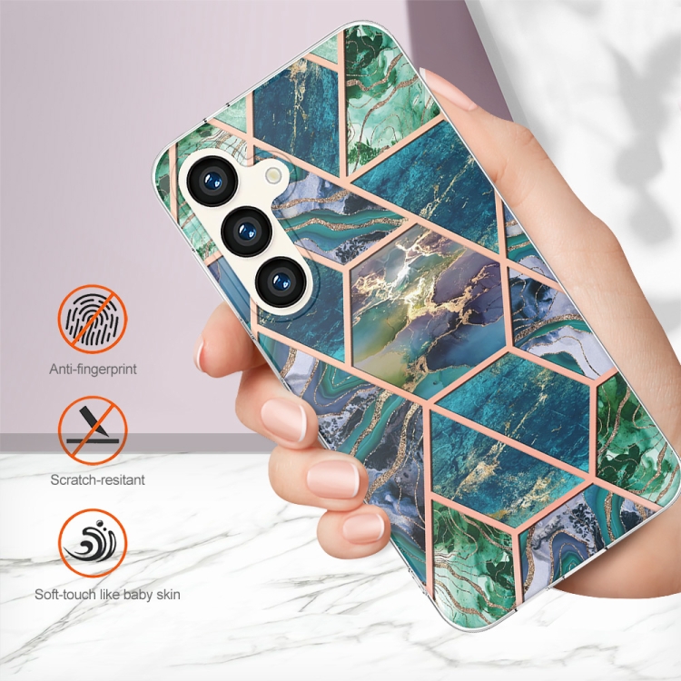 For Samsung Galaxy S24+ 5G Electroplating Splicing Marble TPU Phone Case(Blue Green)