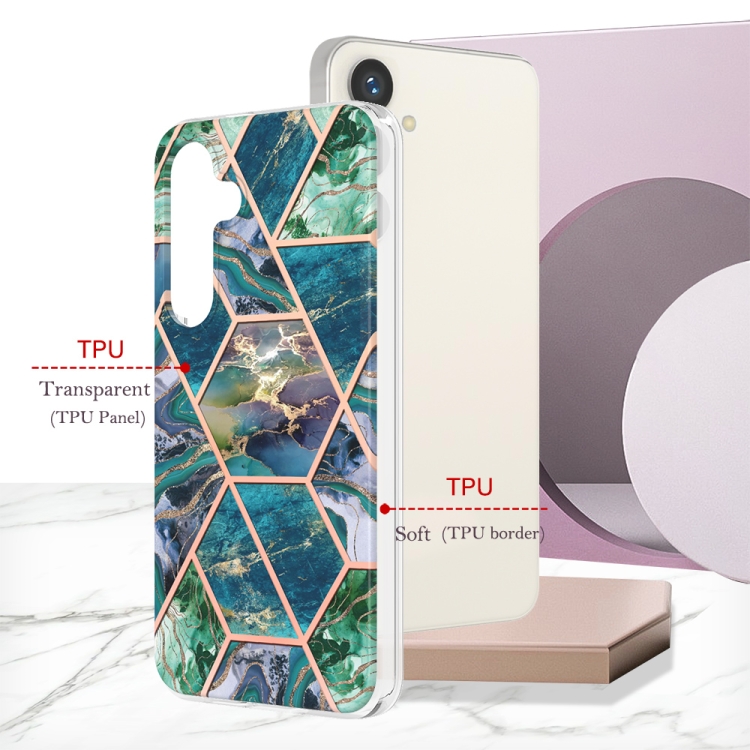 For Samsung Galaxy S24+ 5G Electroplating Splicing Marble TPU Phone Case(Blue Green)