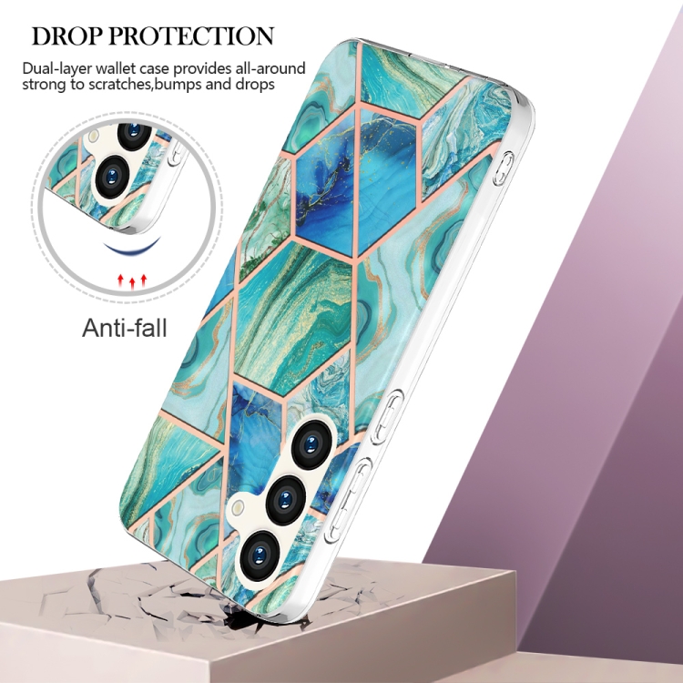 For Samsung Galaxy S24 5G Electroplating Splicing Marble TPU Phone Case(Green) For Samsung Galaxy S24 5G Electroplating Splicing Marble TPU Phone Case(Green)