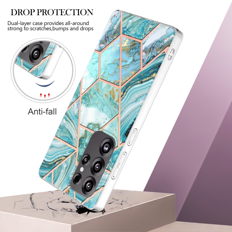For Samsung Galaxy S25 Ultra 5G Electroplating Splicing Marble TPU Phone Case(Blue) For Samsung Galaxy S25 Ultra 5G Electroplating Splicing Marble TPU Phone Case(Blue)
