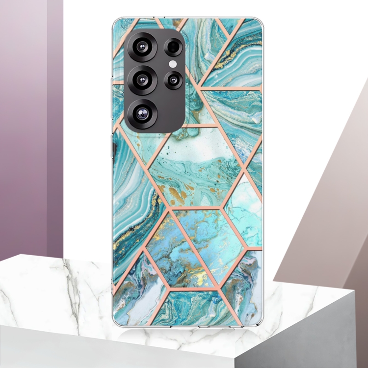 For Samsung Galaxy S25 Ultra 5G Electroplating Splicing Marble TPU Phone Case(Blue) For Samsung Galaxy S25 Ultra 5G Electroplating Splicing Marble TPU Phone Case(Blue)