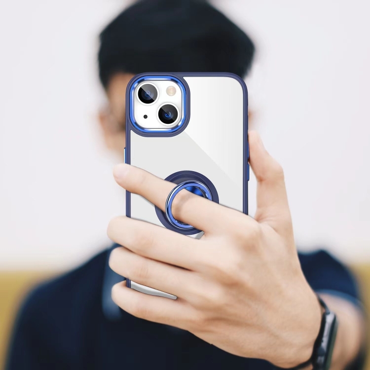 Ring Holder TPU Acrylic Phone Case For iPhone 15(Blue) Ring Holder TPU Acrylic Phone Case For iPhone 15(Blue)