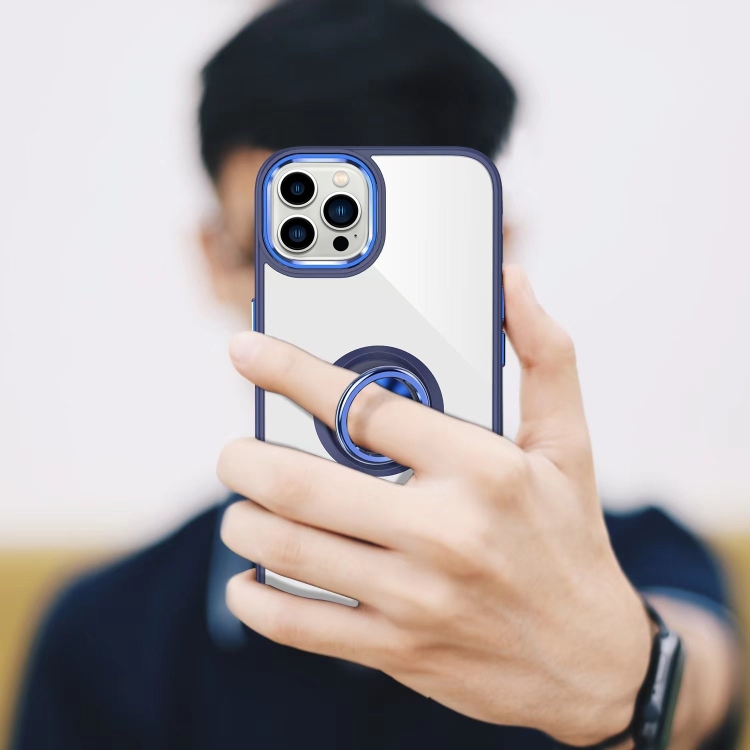 Ring Holder TPU Acrylic Phone Case For iPhone 15 Pro Max(Black) - 5