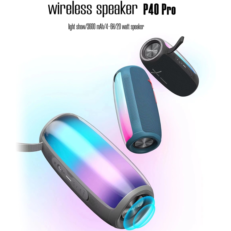 HOPESTAR P40 Pro IPX6 Waterproof RGB Light Wireless Bluetooth Speaker(Black) HOPESTAR P40 Pro IPX6 Waterproof RGB Light Wireless Bluetooth Speaker(Black)