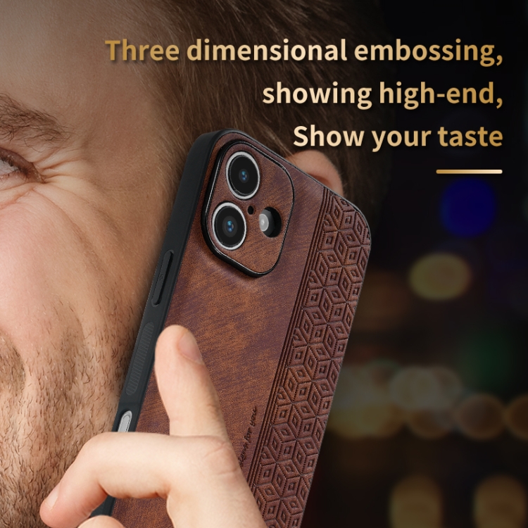 For iPhone 16 AZNS 3D Embossed Skin Feel Phone Case(Brown) For iPhone 16 AZNS 3D Embossed Skin Feel Phone Case(Brown)