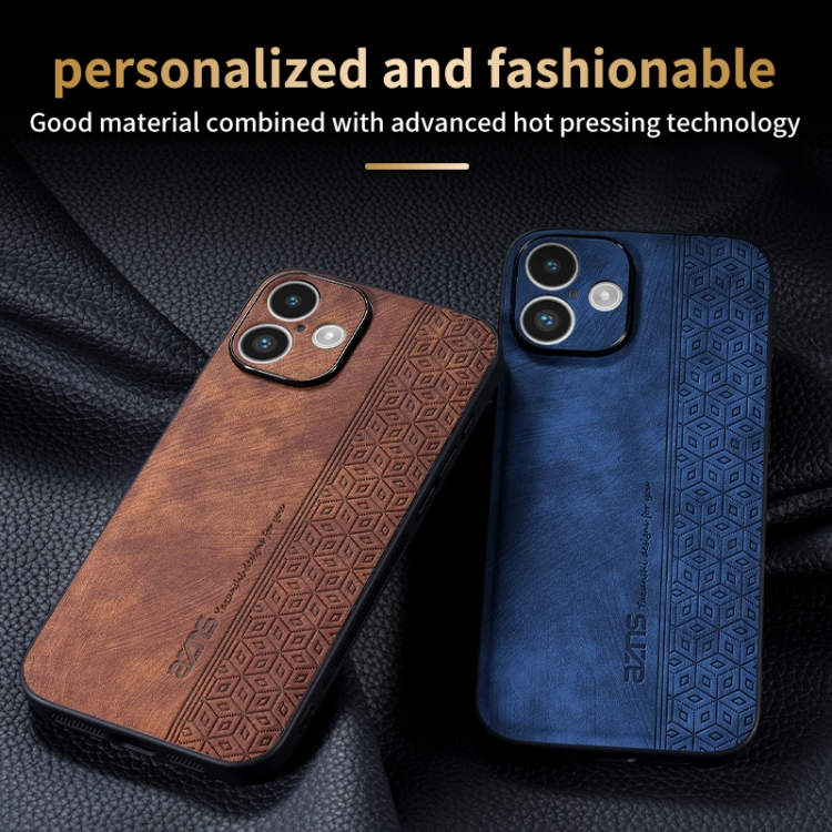For iPhone 16 AZNS 3D Embossed Skin Feel Phone Case(Brown) For iPhone 16 AZNS 3D Embossed Skin Feel Phone Case(Brown)