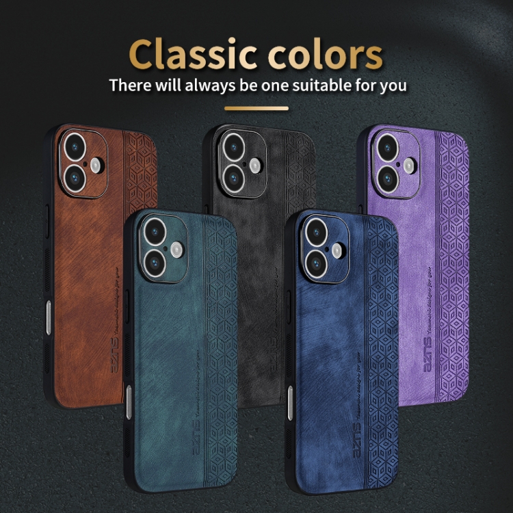 For iPhone 16 AZNS 3D Embossed Skin Feel Phone Case(Brown) For iPhone 16 AZNS 3D Embossed Skin Feel Phone Case(Brown)