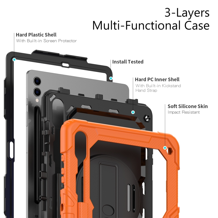 Para Samsung Galaxy Tab S9+ / S8+ Silicone + PC Tablet Case (naranja + negro) - 6