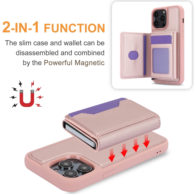 For iPhone 13 / 14 RFID Anti-theft Detachable Card Bag Leather Phone Case(Pink)