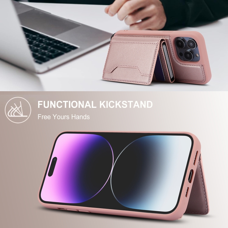 For iPhone 13 / 14 RFID Anti-theft Detachable Card Bag Leather Phone Case(Pink)