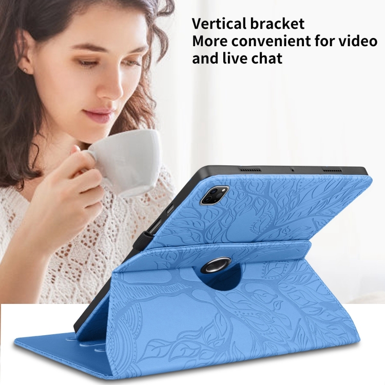 For iPad Pro 12.9 2022 / 2021 / 2020 Tree Life Embossed Rotation Leather Smart Tablet Case(Blue) For iPad Pro 12.9 2022 / 2021 / 2020 Tree Life Embossed Rotation Leather Smart Tablet Case(Blue)