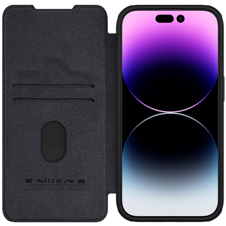 For iPhone 15 Pro NILLKIN QIN Series Pro Sliding Camera Cover Design Leather Phone Case(Black) For iPhone 15 Pro NILLKIN QIN Series Pro Sliding Camera Cover Design Leather Phone Case(Black)