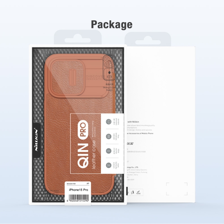 For iPhone 15 Pro NILLKIN QIN Series Pro Sliding Camera Cover Design Leather Phone Case(Black) For iPhone 15 Pro NILLKIN QIN Series Pro Sliding Camera Cover Design Leather Phone Case(Black)