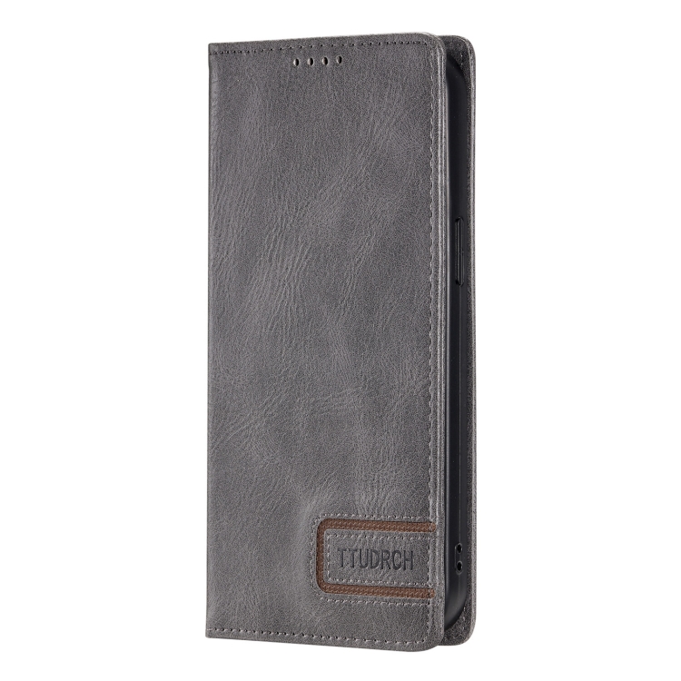 For Samsung Galaxy S23+ 5G TTUDRCH RFID Retro Texture Magnetic Leather Phone Case(Grey)
