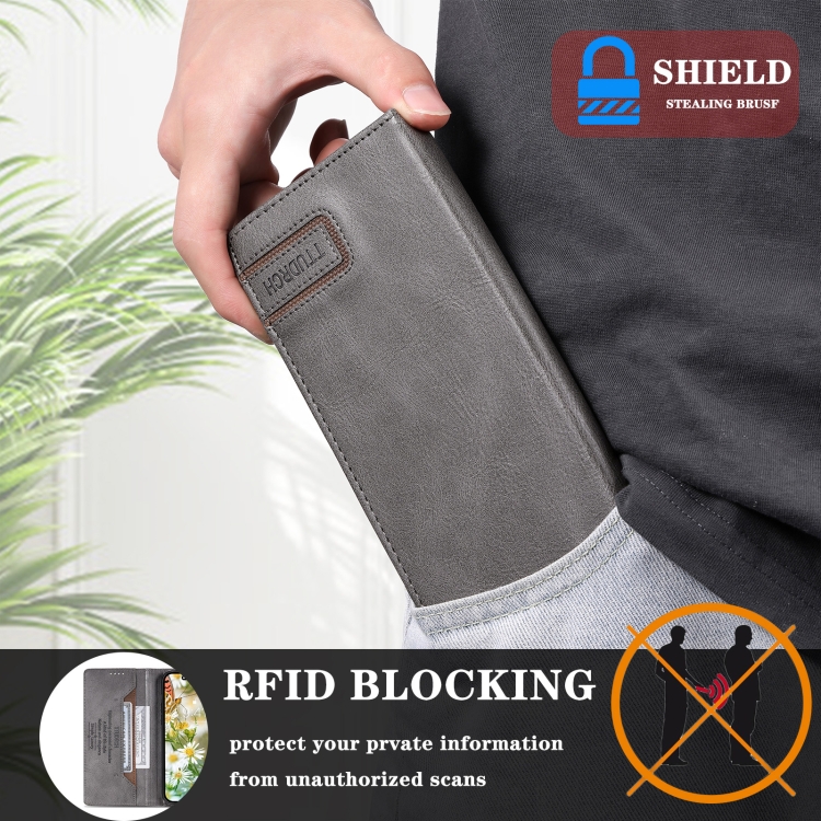 For Samsung Galaxy S23+ 5G TTUDRCH RFID Retro Texture Magnetic Leather Phone Case(Grey)