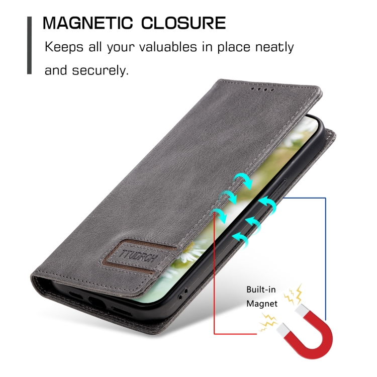 For Samsung Galaxy S23+ 5G TTUDRCH RFID Retro Texture Magnetic Leather Phone Case(Grey)