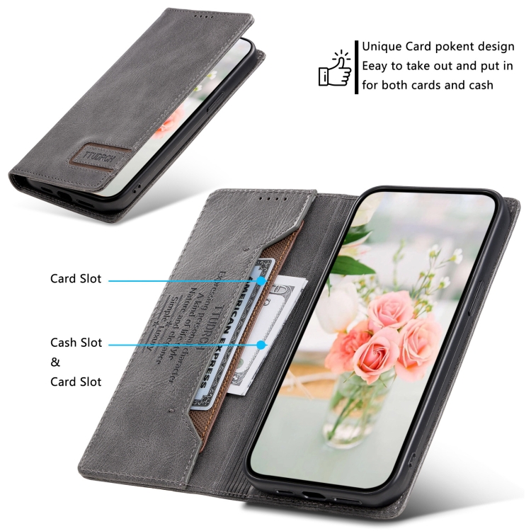 For Samsung Galaxy S23+ 5G TTUDRCH RFID Retro Texture Magnetic Leather Phone Case(Grey)