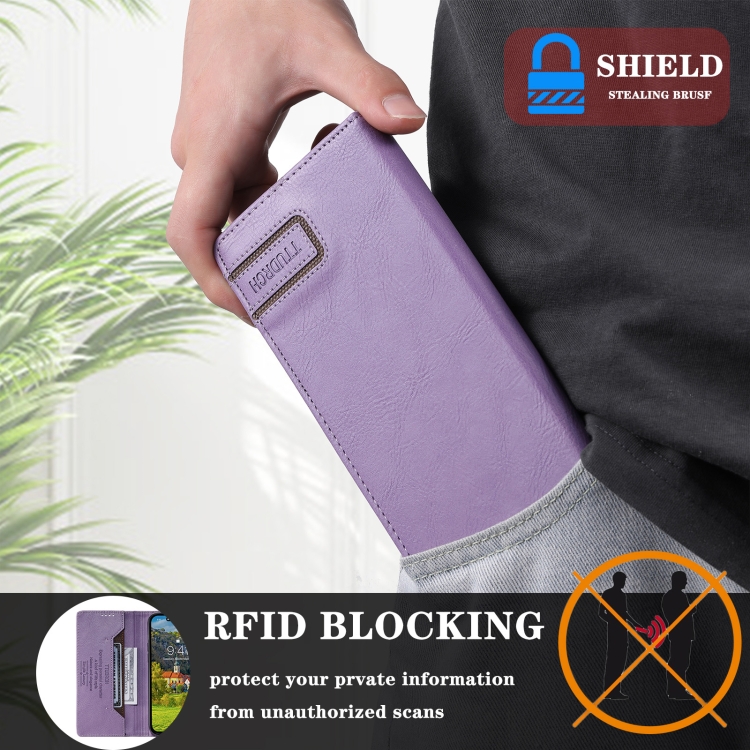 For Samsung Galaxy S23+ 5G TTUDRCH RFID Retro Texture Magnetic Leather Phone Case(Purple)