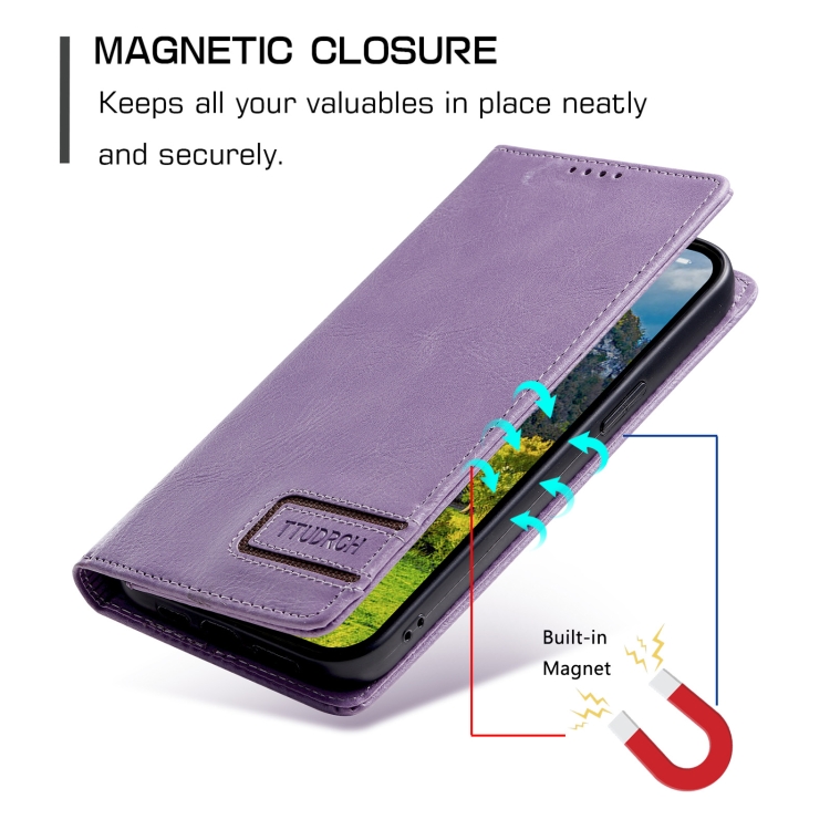 For Samsung Galaxy S23+ 5G TTUDRCH RFID Retro Texture Magnetic Leather Phone Case(Purple)