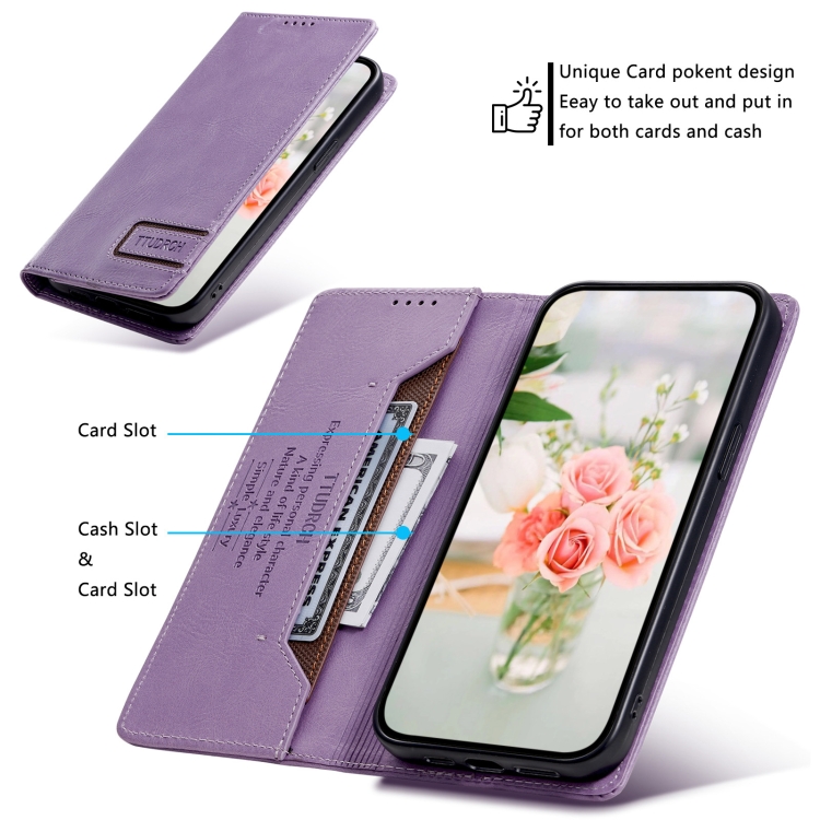 For Samsung Galaxy S23+ 5G TTUDRCH RFID Retro Texture Magnetic Leather Phone Case(Purple)