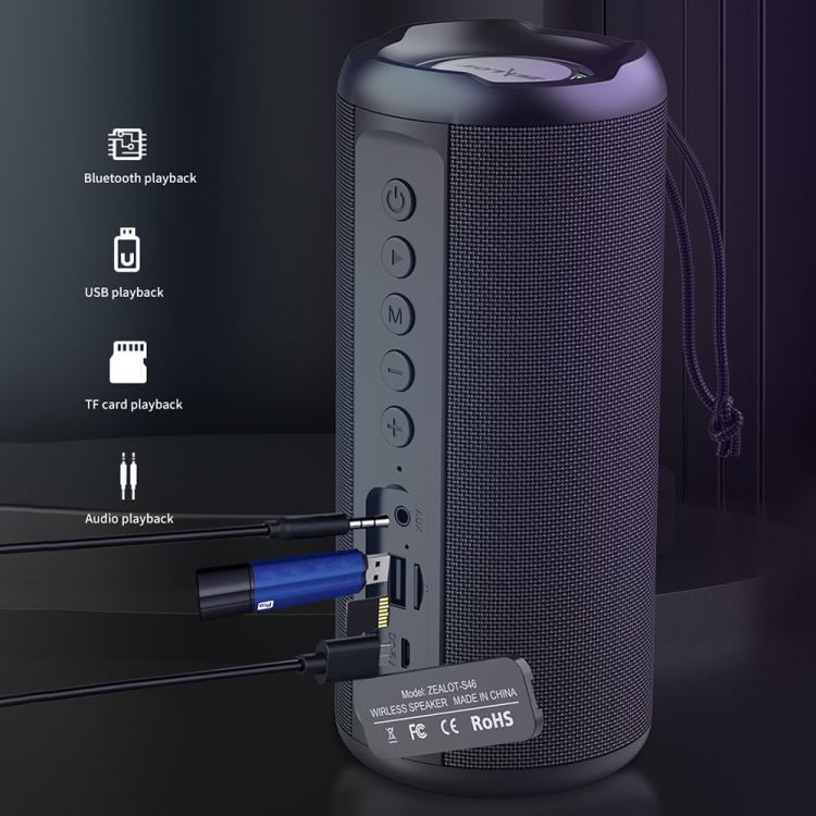 Zealot S46 TWS Portable Wireless Bluetooth Speaker with Colorful Light(Black) Zealot S46 TWS Portable Wireless Bluetooth Speaker with Colorful Light(Black)