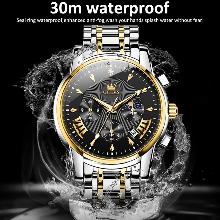 OLEVS 2892 Men Multifunctional Business Waterproof Quartz Watch(Black + Gold) - 4