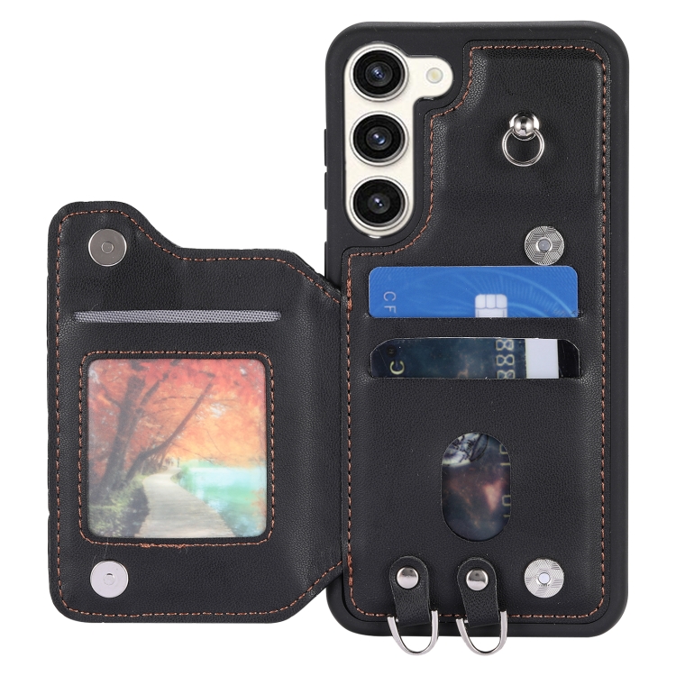 For Samsung Galaxy S23+ 5G Grid Texture Card Bag Phone Case with Lanyard(Black) For Samsung Galaxy S23+ 5G Grid Texture Card Bag Phone Case with Lanyard(Black)