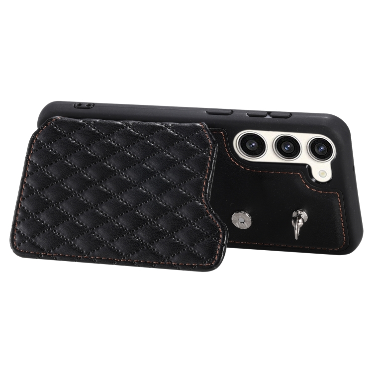 For Samsung Galaxy S23+ 5G Grid Texture Card Bag Phone Case with Lanyard(Black) For Samsung Galaxy S23+ 5G Grid Texture Card Bag Phone Case with Lanyard(Black)