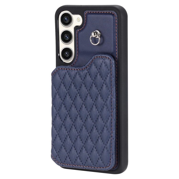 For Samsung Galaxy S23+ 5G Grid Texture Card Bag Phone Case with Lanyard(Blue) For Samsung Galaxy S23+ 5G Grid Texture Card Bag Phone Case with Lanyard(Blue)