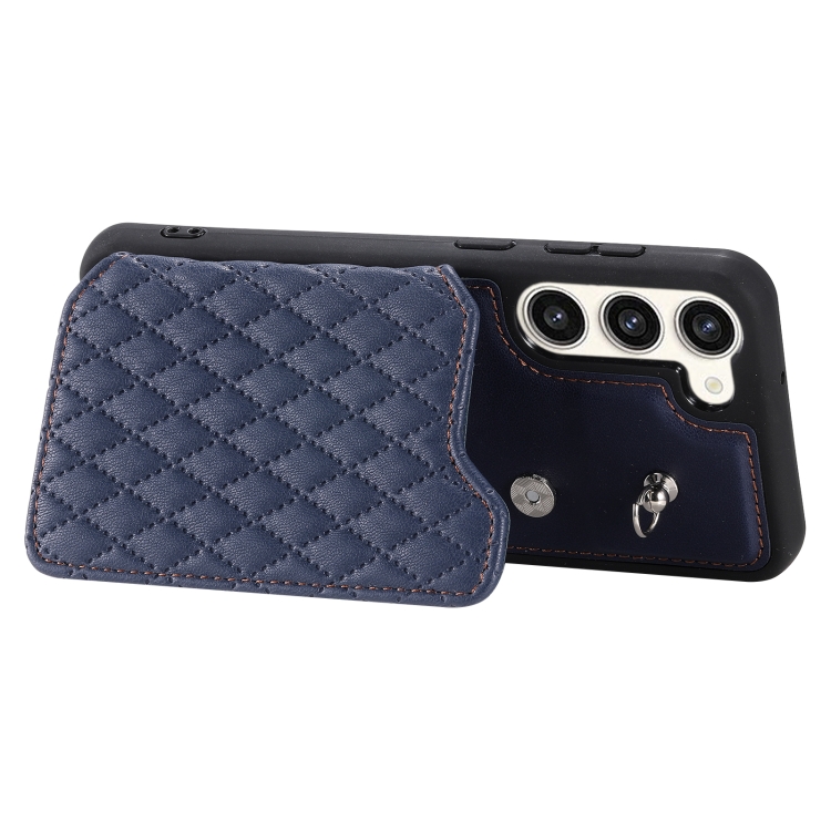 For Samsung Galaxy S23+ 5G Grid Texture Card Bag Phone Case with Lanyard(Blue) For Samsung Galaxy S23+ 5G Grid Texture Card Bag Phone Case with Lanyard(Blue)