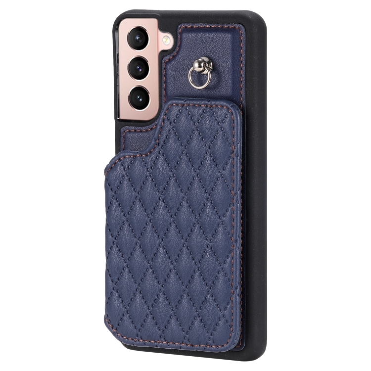 For Samsung Galaxy S22 5G Grid Texture Card Bag Phone Case with Lanyard(Blue) For Samsung Galaxy S22 5G Grid Texture Card Bag Phone Case with Lanyard(Blue)