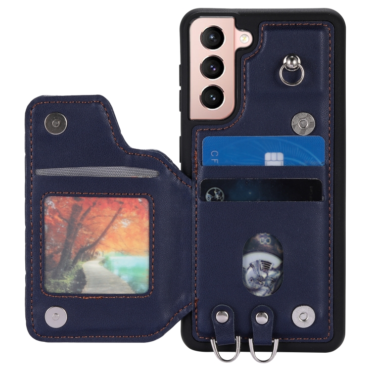 For Samsung Galaxy S22 5G Grid Texture Card Bag Phone Case with Lanyard(Blue) For Samsung Galaxy S22 5G Grid Texture Card Bag Phone Case with Lanyard(Blue)