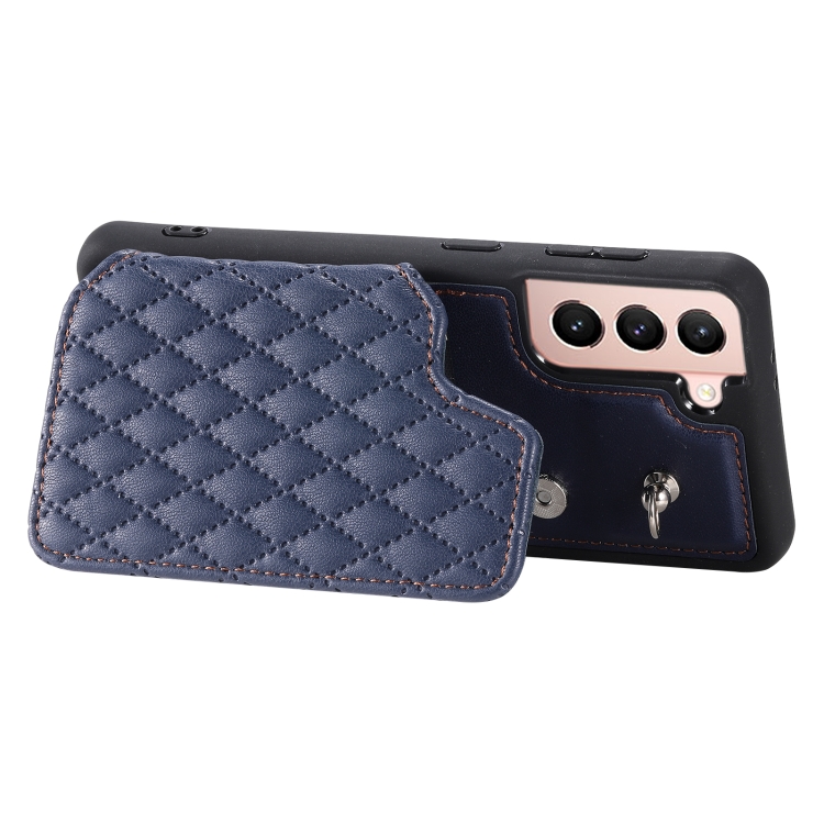 For Samsung Galaxy S22 5G Grid Texture Card Bag Phone Case with Lanyard(Blue) For Samsung Galaxy S22 5G Grid Texture Card Bag Phone Case with Lanyard(Blue)
