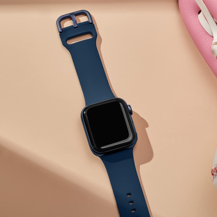 Apple Watch 5 44mm ピンバックルシリコン時計バンド (アビスブルー)