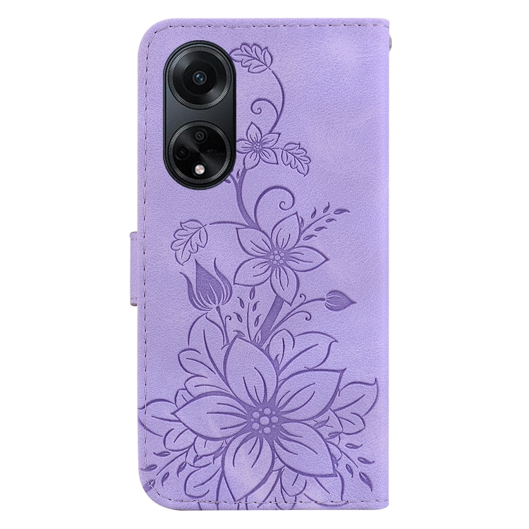 Para OPPO A98 5G / F23 5G India Lily Funda de cuero en relieve para  teléfono (púrpura)