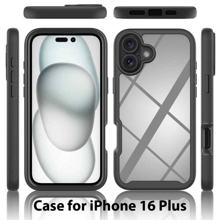 For iPhone 16 Plus Starry Sky Solid Color Series PC + TPU Phone Case with PET Film(Black) For iPhone 16 Plus Starry Sky Solid Color Series PC + TPU Phone Case with PET Film(Black)