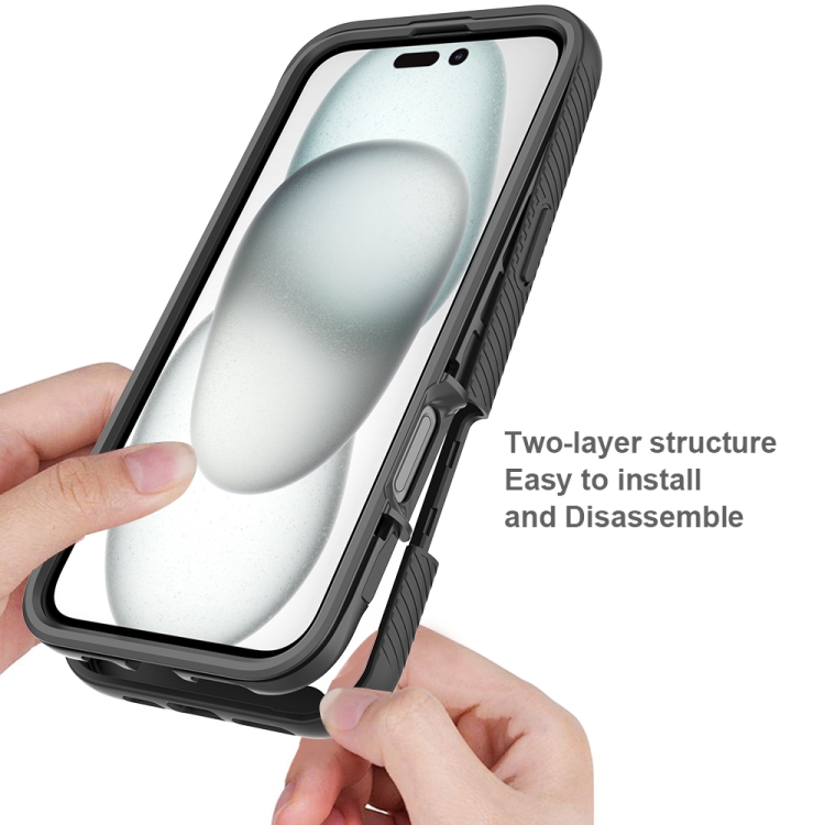 For iPhone 16 Plus Starry Sky Solid Color Series PC + TPU Phone Case with PET Film(Black) For iPhone 16 Plus Starry Sky Solid Color Series PC + TPU Phone Case with PET Film(Black)