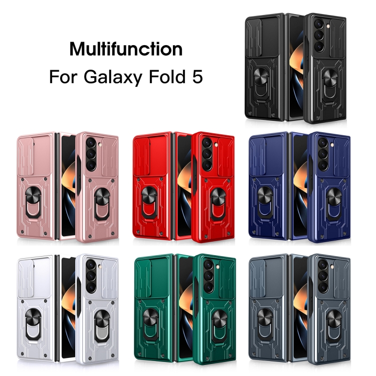 For Samsung Galaxy Z Fold5 Sliding Camshield TPU+PC Phone Case with Holder(Blue) For Samsung Galaxy Z Fold5 Sliding Camshield TPU+PC Phone Case with Holder(Blue)