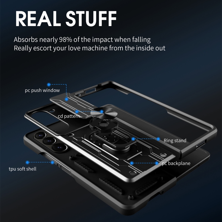 For Samsung Galaxy Z Fold5 Sliding Camshield TPU+PC Phone Case with Holder(Blue) For Samsung Galaxy Z Fold5 Sliding Camshield TPU+PC Phone Case with Holder(Blue)