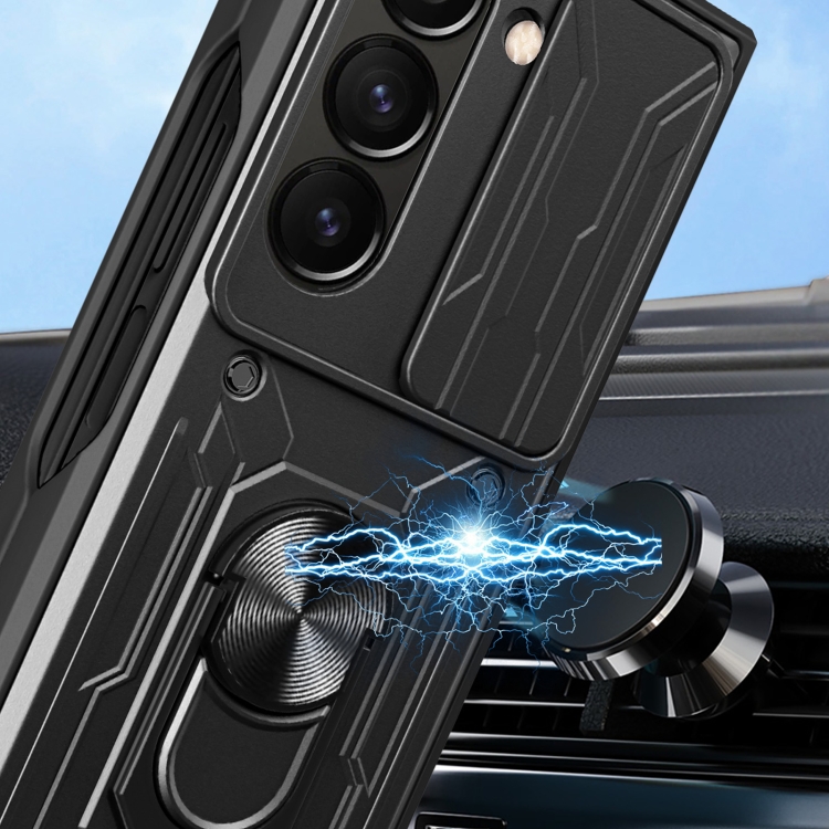 For Samsung Galaxy Z Fold5 Sliding Camshield TPU+PC Phone Case with Holder(Blue) For Samsung Galaxy Z Fold5 Sliding Camshield TPU+PC Phone Case with Holder(Blue)