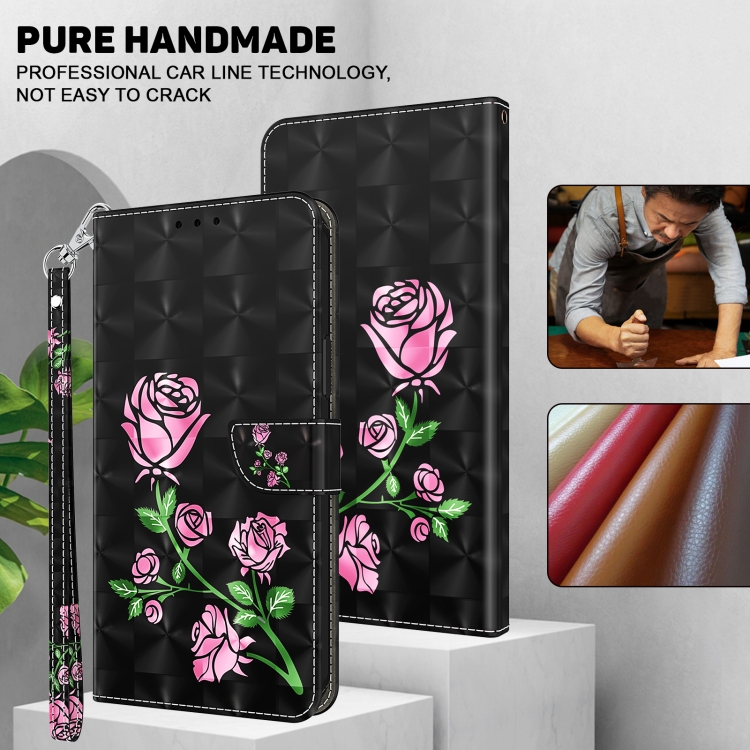 For iPhone 16 Plus 3D Painted Leather Phone Case(Rose) For iPhone 16 Plus 3D Painted Leather Phone Case(Rose)