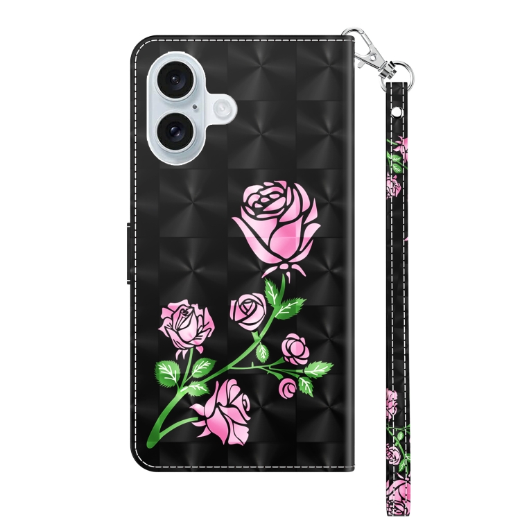 For iPhone 16 Plus 3D Painted Leather Phone Case(Rose) For iPhone 16 Plus 3D Painted Leather Phone Case(Rose)