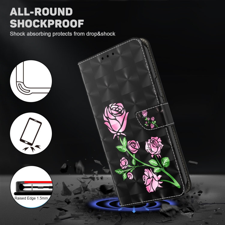 For iPhone 16 Plus 3D Painted Leather Phone Case(Rose) For iPhone 16 Plus 3D Painted Leather Phone Case(Rose)