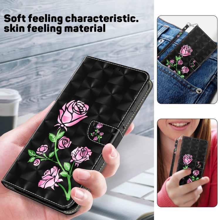 For iPhone 16 Plus 3D Painted Leather Phone Case(Rose) For iPhone 16 Plus 3D Painted Leather Phone Case(Rose)